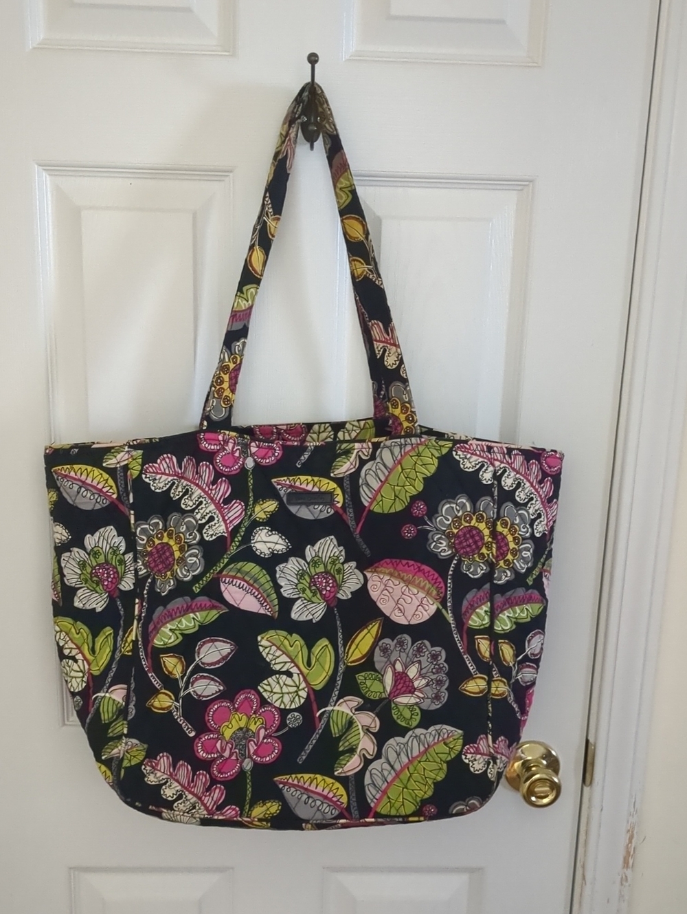 Floral Quilted Tote Bag in Black, Pink and Green